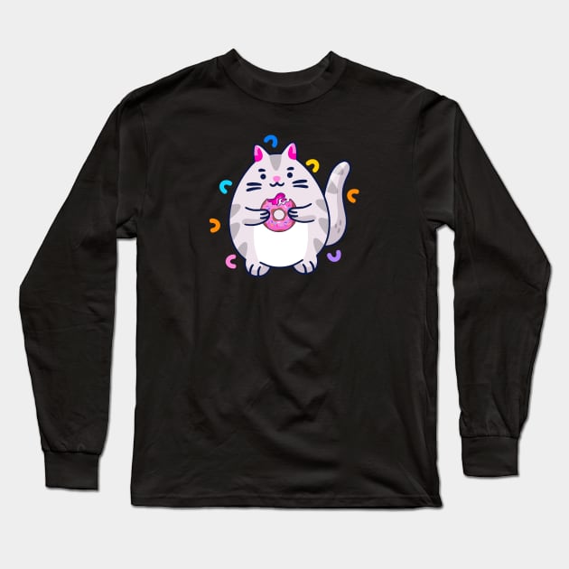 Funny cat donuts Long Sleeve T-Shirt by BeDesignerWorld